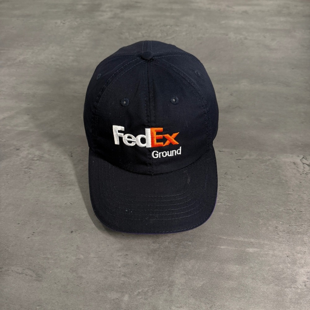 FedEx Ground Hat Navy Blue Embroidered Logo Adjustable Dad Cap Employee Promo